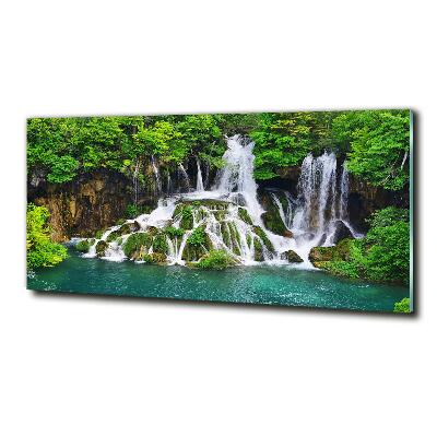 Cuadro decorativo de vidrio para salón horizontal Cascada en las montañas