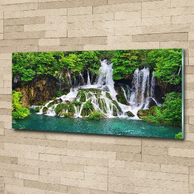 Cuadro decorativo de vidrio para salón horizontal Cascada en las montañas
