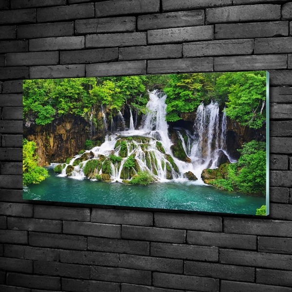 Cuadro decorativo de vidrio para salón horizontal Cascada en las montañas