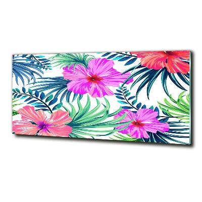 Cuadro decorativo de vidrio para salón horizontal flores hawaianas