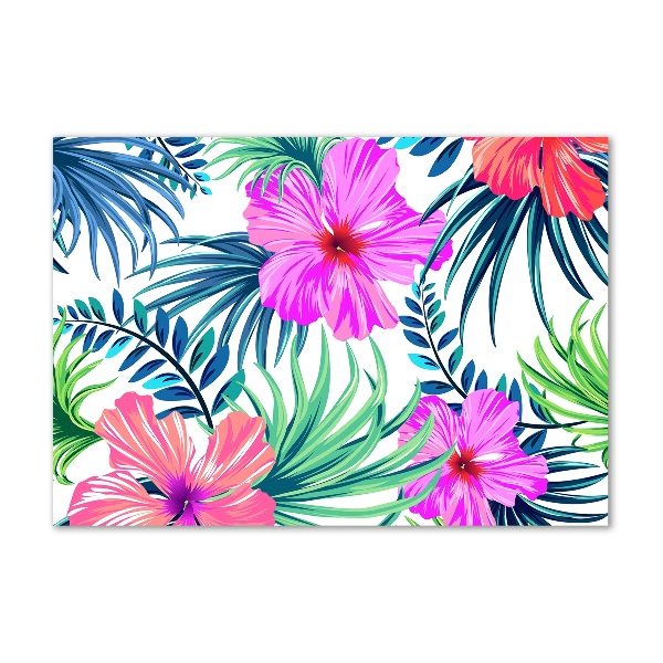 Cuadro decorativo de vidrio para salón horizontal flores hawaianas