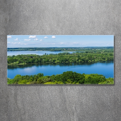 Cuadro de cristal templado moderno horizontal Bosque junto al lago