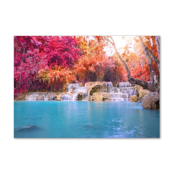 Impresión en cristal con acabado brillante horizontal Cascada en el bosque