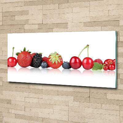 Cuadro decorativo de vidrio para salón horizontal Frutas en fila