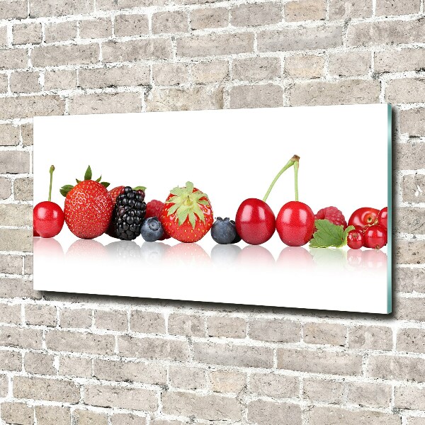 Cuadro decorativo de vidrio para salón horizontal Frutas en fila