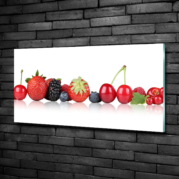 Cuadro decorativo de vidrio para salón horizontal Frutas en fila