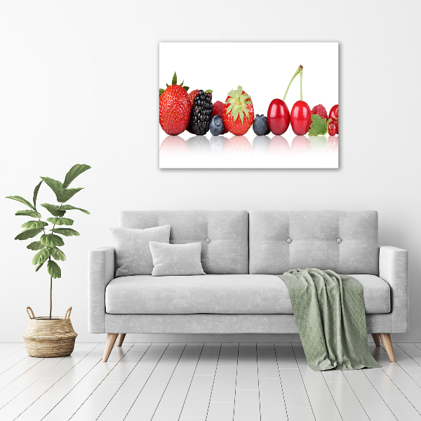 Cuadro decorativo de vidrio para salón horizontal Frutas en fila