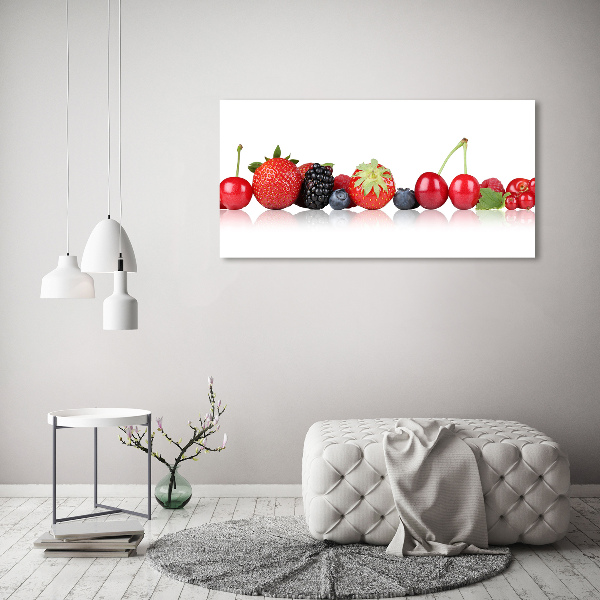 Cuadro decorativo de vidrio para salón horizontal Frutas en fila