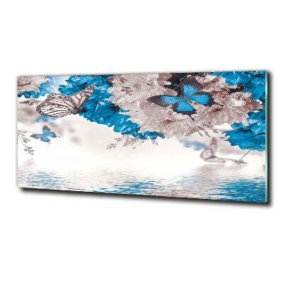 Foto en cristal de alta calidad con impresión uv horizontal Flores y mariposas