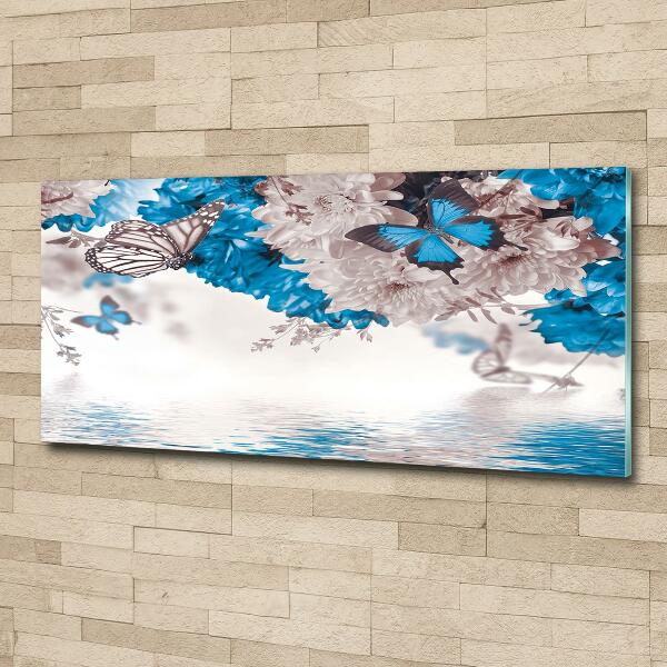 Foto en cristal de alta calidad con impresión uv horizontal Flores y mariposas