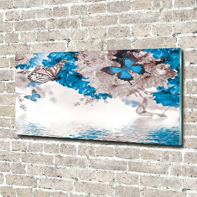 Foto en cristal de alta calidad con impresión uv horizontal Flores y mariposas