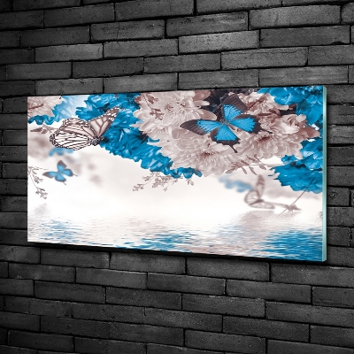 Foto en cristal de alta calidad con impresión uv horizontal Flores y mariposas