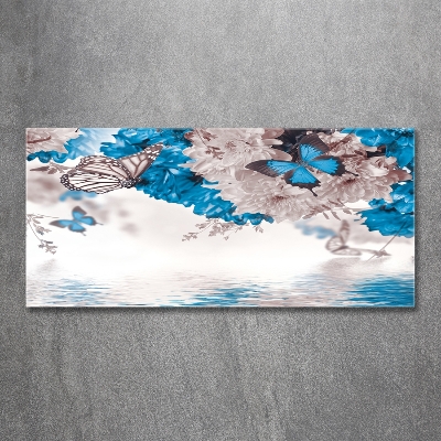 Foto en cristal de alta calidad con impresión uv horizontal Flores y mariposas