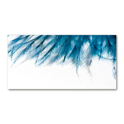 Cuadro decorativo de vidrio para salón horizontal plumas azules