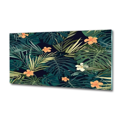 Cuadro de cristal templado moderno horizontal hojas tropicales