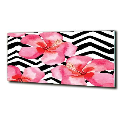 Cuadro decorativo de vidrio para salón horizontal flores hawaianas