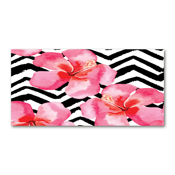 Cuadro decorativo de vidrio para salón horizontal flores hawaianas