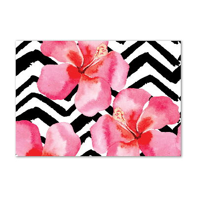 Cuadro decorativo de vidrio para salón horizontal flores hawaianas