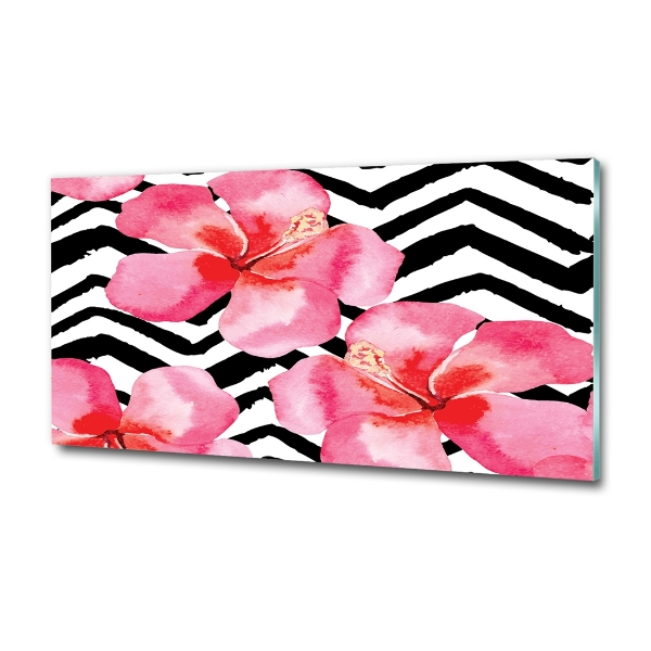 Cuadro decorativo de vidrio para salón horizontal flores hawaianas