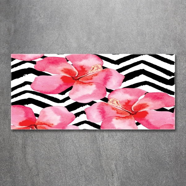 Cuadro decorativo de vidrio para salón horizontal flores hawaianas