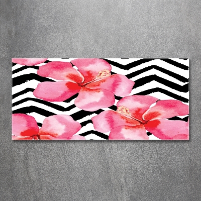Cuadro decorativo de vidrio para salón horizontal flores hawaianas