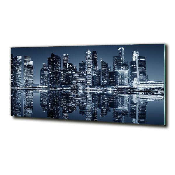 Cuadro decorativo de vidrio para salón horizontal Singapur de noche