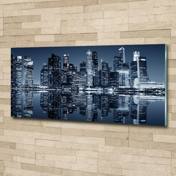 Cuadro decorativo de vidrio para salón horizontal Singapur de noche