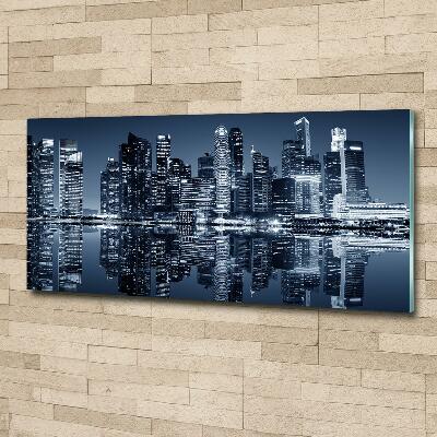 Cuadro decorativo de vidrio para salón horizontal Singapur de noche
