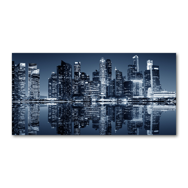 Cuadro decorativo de vidrio para salón horizontal Singapur de noche