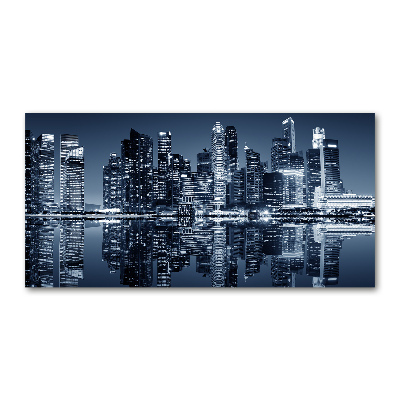 Cuadro decorativo de vidrio para salón horizontal Singapur de noche