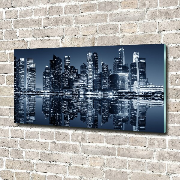 Cuadro decorativo de vidrio para salón horizontal Singapur de noche