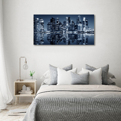 Cuadro decorativo de vidrio para salón horizontal Singapur de noche