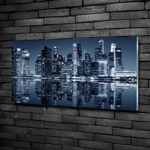 Cuadro decorativo de vidrio para salón horizontal Singapur de noche
