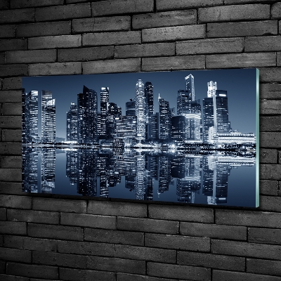 Cuadro decorativo de vidrio para salón horizontal Singapur de noche