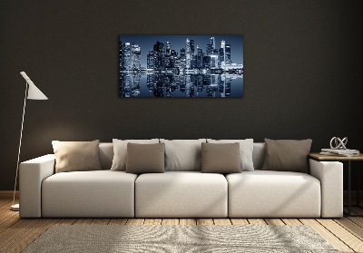 Cuadro decorativo de vidrio para salón horizontal Singapur de noche