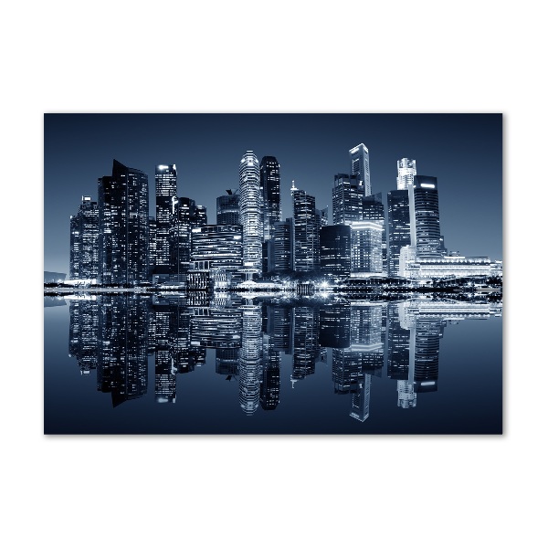 Cuadro decorativo de vidrio para salón horizontal Singapur de noche