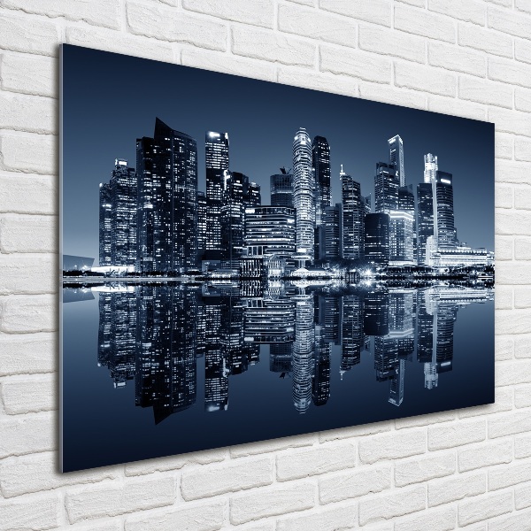 Cuadro decorativo de vidrio para salón horizontal Singapur de noche
