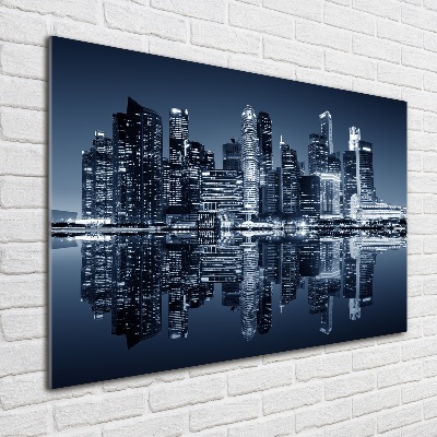 Cuadro decorativo de vidrio para salón horizontal Singapur de noche