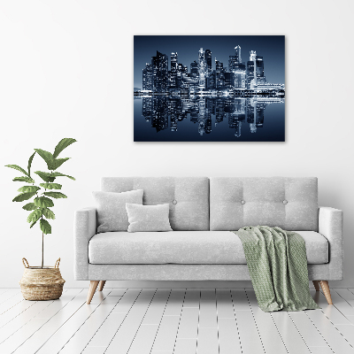 Cuadro decorativo de vidrio para salón horizontal Singapur de noche