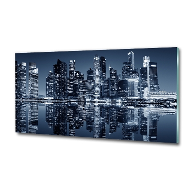 Cuadro decorativo de vidrio para salón horizontal Singapur de noche