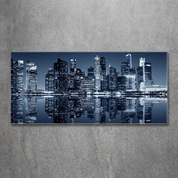 Cuadro decorativo de vidrio para salón horizontal Singapur de noche