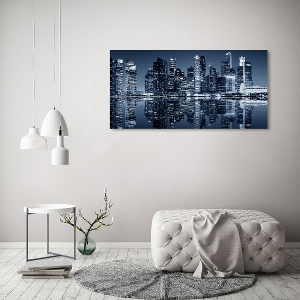 Cuadro decorativo de vidrio para salón horizontal Singapur de noche