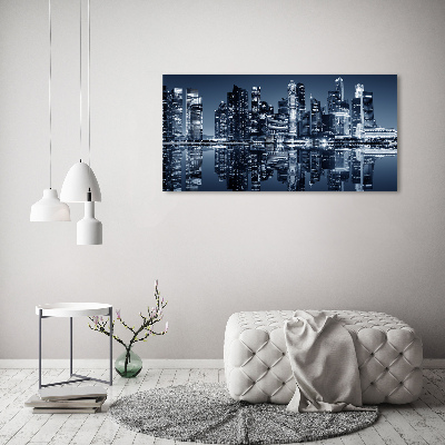 Cuadro decorativo de vidrio para salón horizontal Singapur de noche