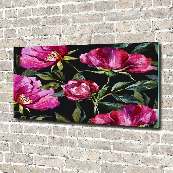 Impresión en cristal con acabado brillante horizontal Peonías rosas