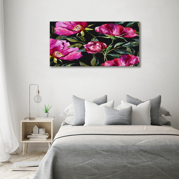 Impresión en cristal con acabado brillante horizontal Peonías rosas
