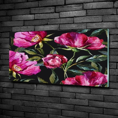 Impresión en cristal con acabado brillante horizontal Peonías rosas