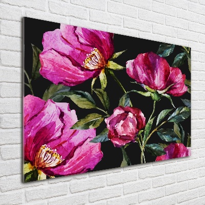 Impresión en cristal con acabado brillante horizontal Peonías rosas