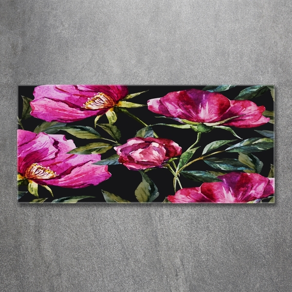Impresión en cristal con acabado brillante horizontal Peonías rosas
