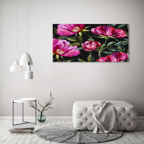 Impresión en cristal con acabado brillante horizontal Peonías rosas