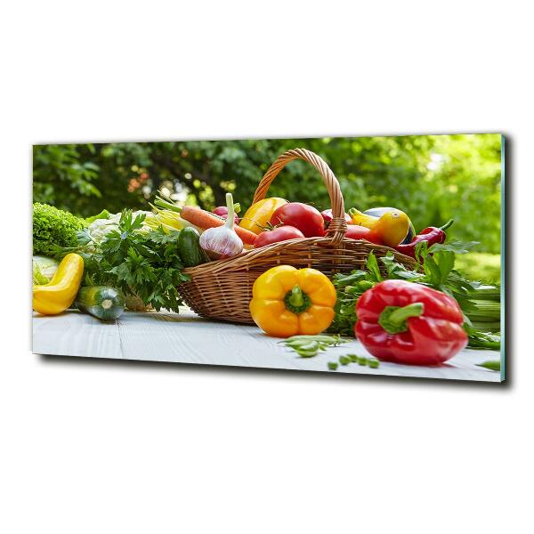 Cuadro decorativo de vidrio para salón horizontal Cesta de verduras